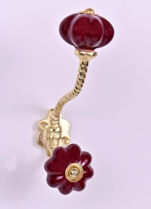 Stylish Maroon Handpainted Ceramic Drawer Knob With Metal Wall Hanger