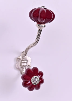 Stylish Maroon Handpainted Ceramic Drawer Knob With Metal Wall Hanger