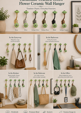 Cracked Green Flower Shaped Knob With Metal Wall Hanger