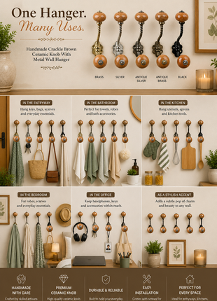 Crackle Brown Knob With Metal Wall Hanger