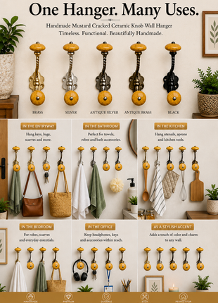 Mustard Cracked Knob With Metal Wall Hanger