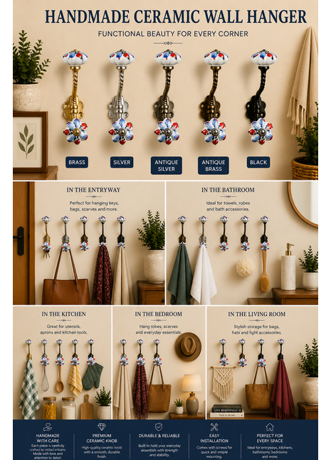 Floral White Royal Knob With Metal Wall Hanger