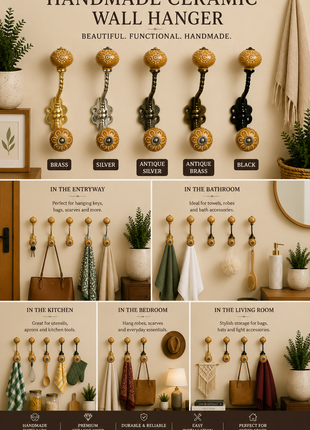 Stylish Brown Embossed Design Knob With Metal Wall Hanger