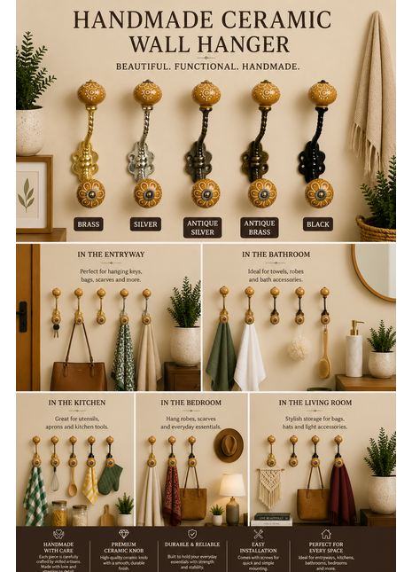 Stylish Brown Embossed Design Knob With Metal Wall Hanger