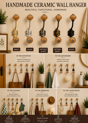 Brown Embossed Design Knob With Metal Wall Hanger