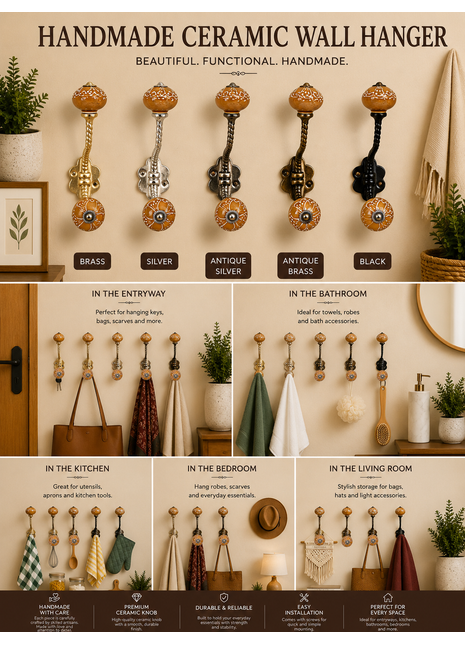 Brown Embossed Design Knob With Metal Wall Hanger