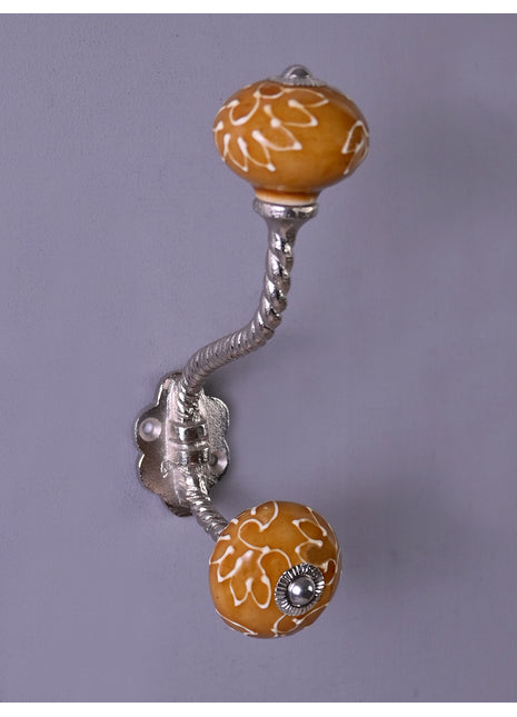 Brown Light Brown Embossed Design Knob With Metal Wall Hanger