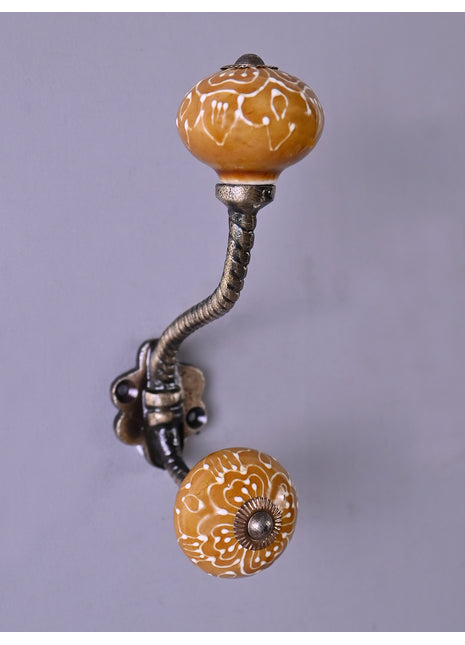 Brown Embossed Floral Design Knob With Metal Wall Hanger