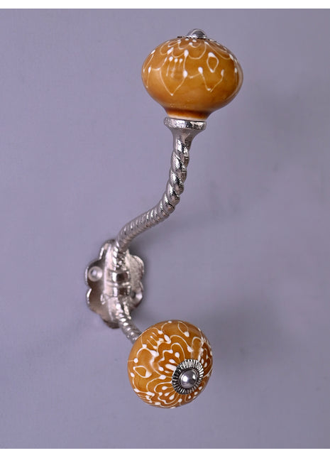 Brown Embossed Floral Design Knob With Metal Wall Hanger