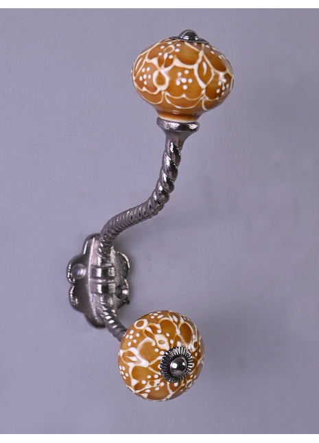 Brown Cracked Embossed Design Knob With Metal Wall Hanger