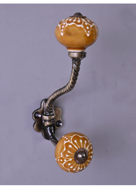 Brown Embossed Floral Design Knob With Metal Wall Hanger