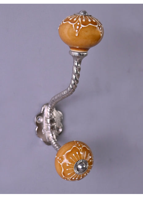 Brown Embossed Floral Design Knob With Metal Wall Hanger