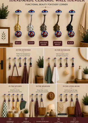 Elegant Blue Knob With Metal Wall Hanger