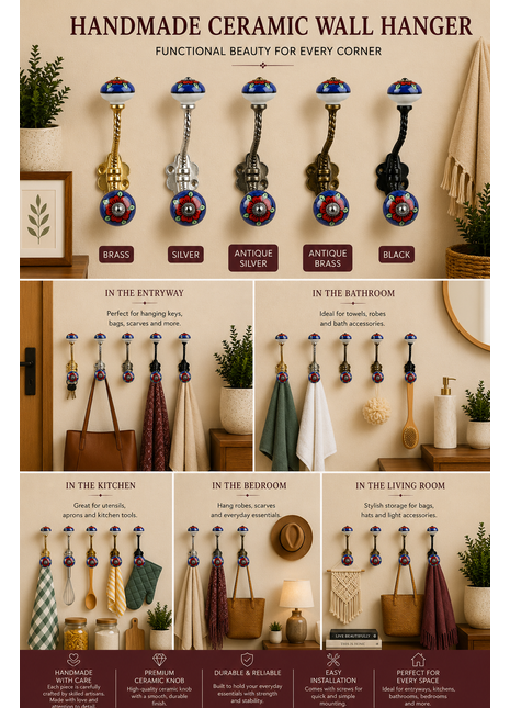 Elegant Blue Knob With Metal Wall Hanger