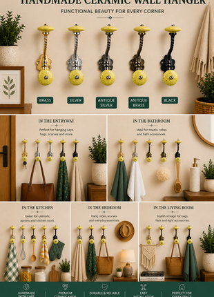 Yellow Cracked Round Knob With Metal Wall Hanger