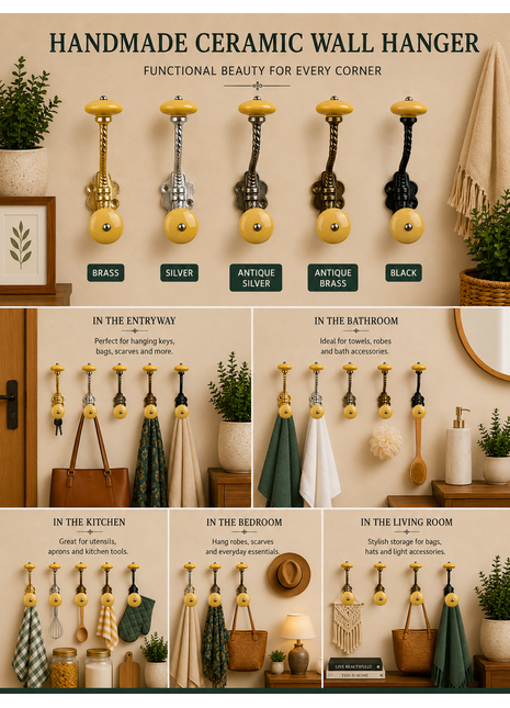 Round Solid Yellow Knob With Metal Wall Hanger