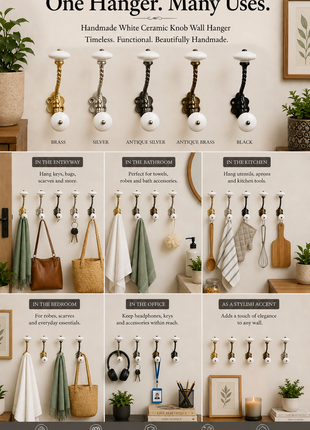 White Ceramic Knob With Metal Wall Hanger