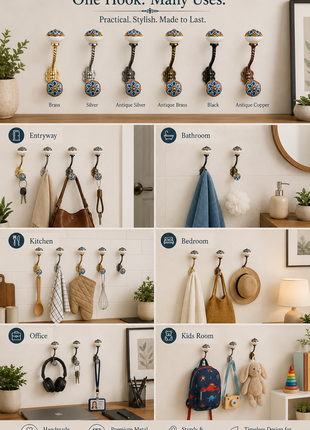 Multicolor Round Ceramic Knob With Metal Wall Hanger