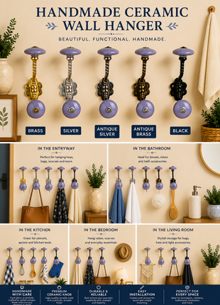 Stylish Light Purple Ceramic Knob Metal Wall Hanger