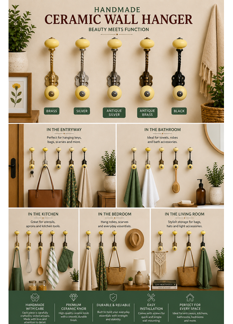 Metal Wall Hanger - Yellow Knob