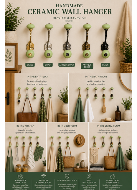 Metal Wall Hanger - Green Knob