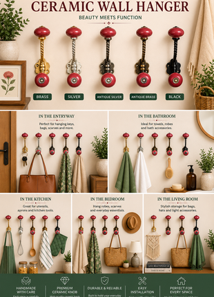 Amazing Ceramic Metal Wall Hanger With Ceramic Maroon Knob