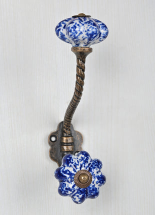 Blue Base Ceramic Knob With Metal Wall Hanger