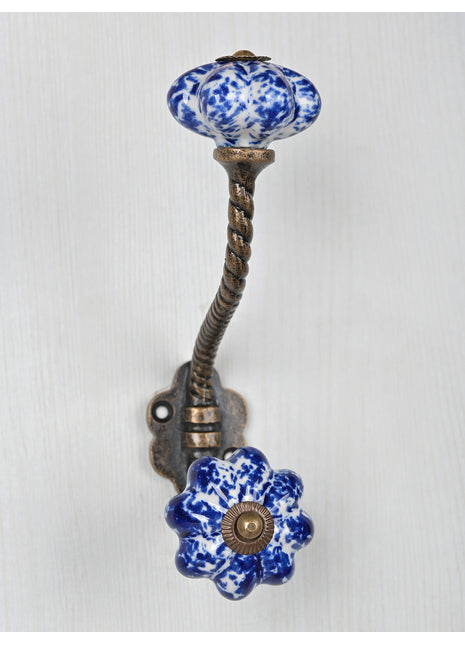 Blue Base Ceramic Knob With Metal Wall Hanger