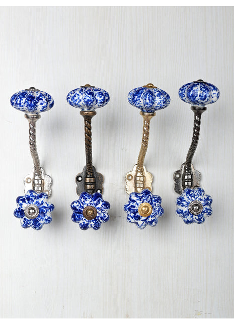 Blue Base Ceramic Knob With Metal Wall Hanger