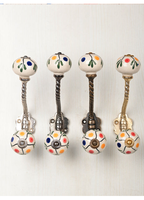 Red, Blue and Yellow Dots Ceramic Knob With Metal Wall Hanger