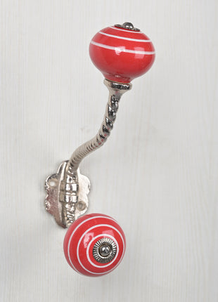 Red Color Ceramic Cabinet Knob with Metal Wall Hanger