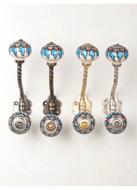 Turquoise and Brown Ceramic Cabinet Knob With Metal Wall Hange