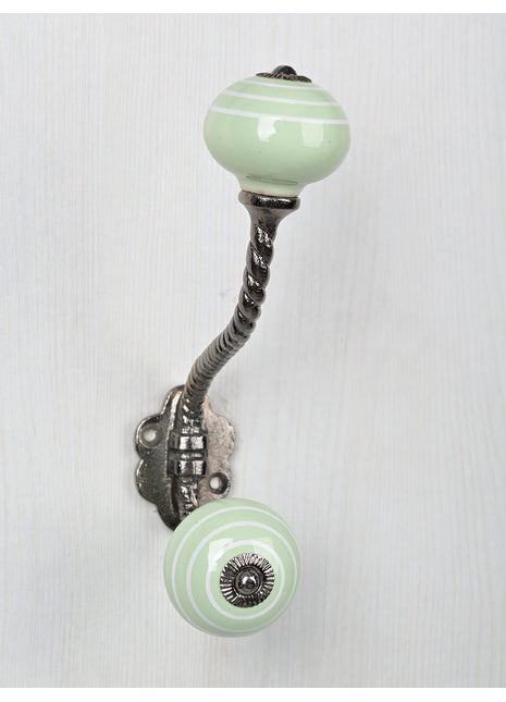 Green Color Ceramic Cebinet Knob With Metal Wall Hanger