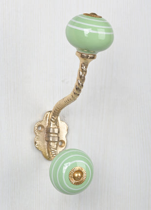 Green Color Ceramic Cebinet Knob With Metal Wall Hanger