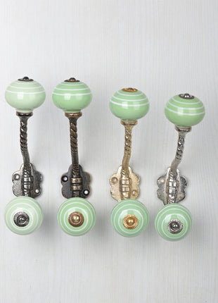 Green Color Ceramic Cebinet Knob With Metal Wall Hanger