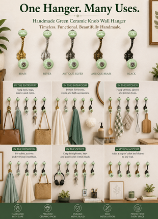 Green Color Ceramic Cebinet Knob With Metal Wall Hanger