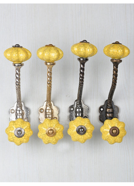 Yellow Ceramic Cabinet Knob With Metal Wall Hanger
