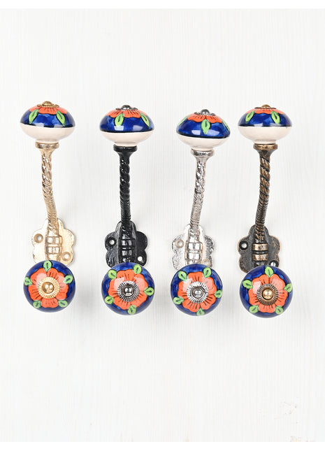 Orange and Blue design Ceramic Cabinet Knob With Metal Wall Hanger