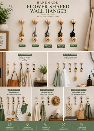 Flower Shaped Design Ceramic Cabinet Knob With Metal Wall Hanger