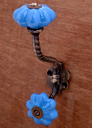 Turquoise Color Cracked Ceramic Knob with Metal Wall Hook