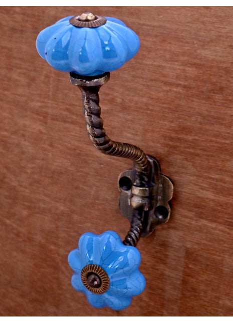 Turquoise Color Cracked Ceramic Knob with Metal Wall Hook