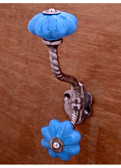 Turquoise Color Cracked Ceramic Knob with Metal Wall Hook