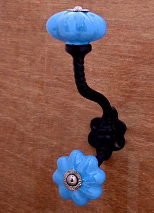 Turquoise Color Cracked Ceramic Knob with Metal Wall Hook