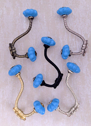 Turquoise Color Cracked Ceramic Knob with Metal Wall Hook