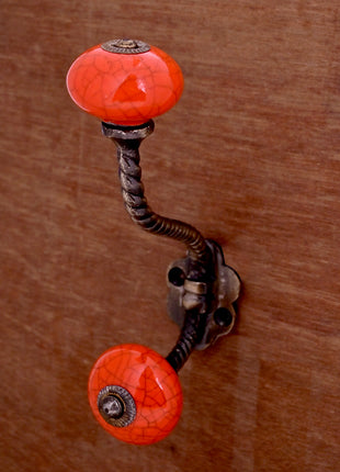 Red Color Cracked Ceramic Knob with Metal Wall Hook