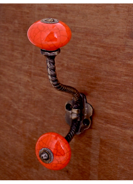 Red Color Cracked Ceramic Knob with Metal Wall Hook