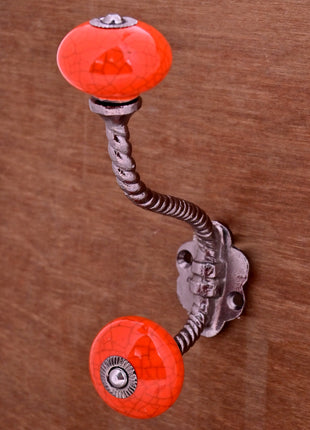 Red Color Cracked Ceramic Knob with Metal Wall Hook
