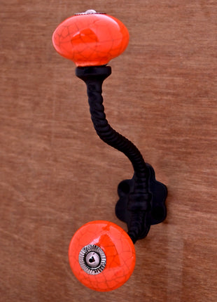 Red Color Cracked Ceramic Knob with Metal Wall Hook