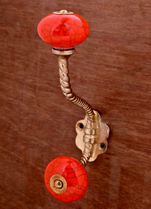 Red Color Cracked Ceramic Knob with Metal Wall Hook