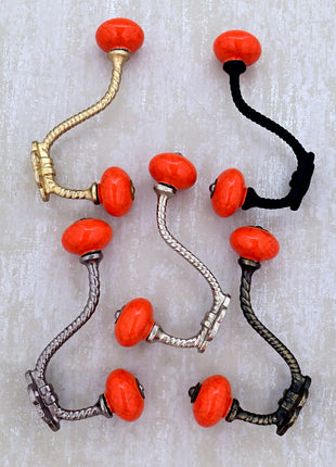 Red Color Cracked Ceramic Knob with Metal Wall Hook